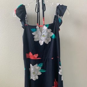 Navy and Floral Fit and Flare Dress